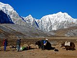 30 Loading The Yaks With Gur Karpo Ri And Pemthang Karpo Ri At Valley Junction To Kong Tso Above Drakpochen Our yak herders load the yaks as we prepare to leave camp with Gur Karpo Ri and Pemthang Karpo Ri behind.